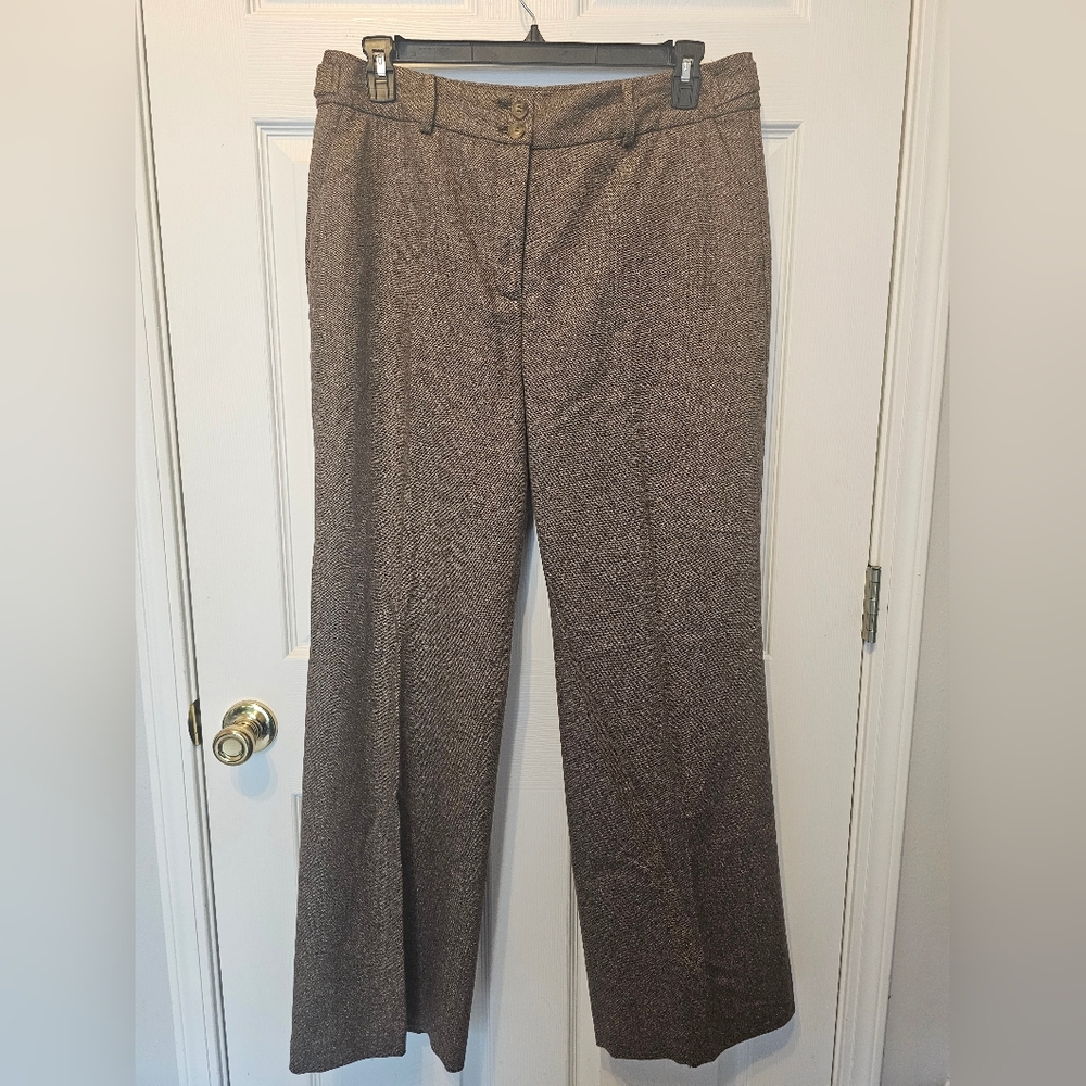 Talbots Brown Herringbone Wide-Leg Trousers